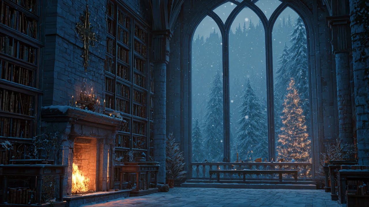 Gentle Snow Moving in Silence Around Firelight Glow ❄️ A Still Winter Space for Focus