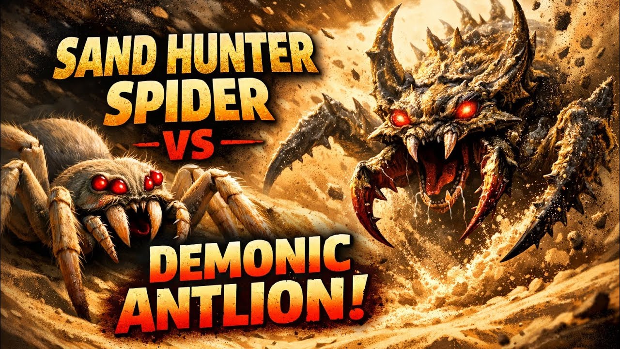 When the sand hunter, the sun-avoiding spider, encounters the demonic antlion lurking in the sand,