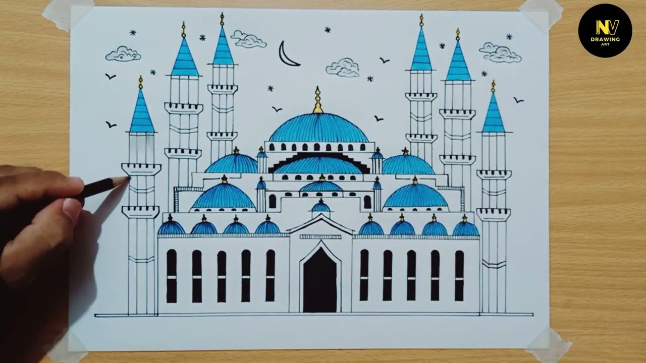 Blue Mosque Drawing | How to Draw Sultan Ahmed Mosque | Easy Drawing Step by Step | Hagia Sophia