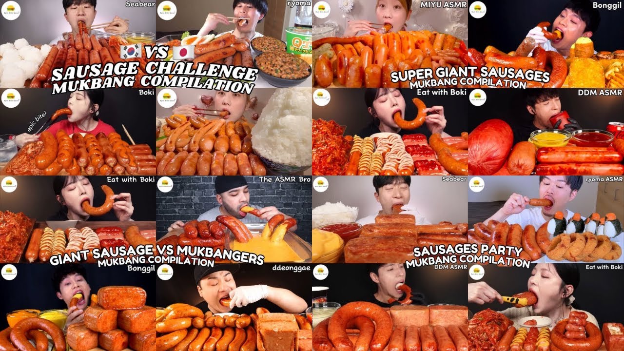 ASMR | 1 HOUR BEST MUKBANGERS VS GIANT SAUSAGES MUKBANG COMPILATION |