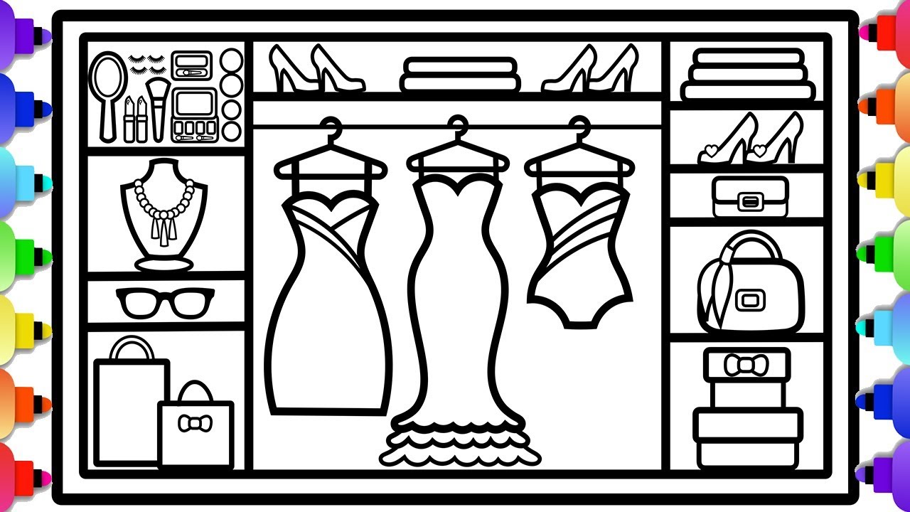 How to Draw a Fashion Closet Simple Easy Glitter Art 💜💙💚💛🧡❤️💕   Fashion Wardrobe Coloring Page