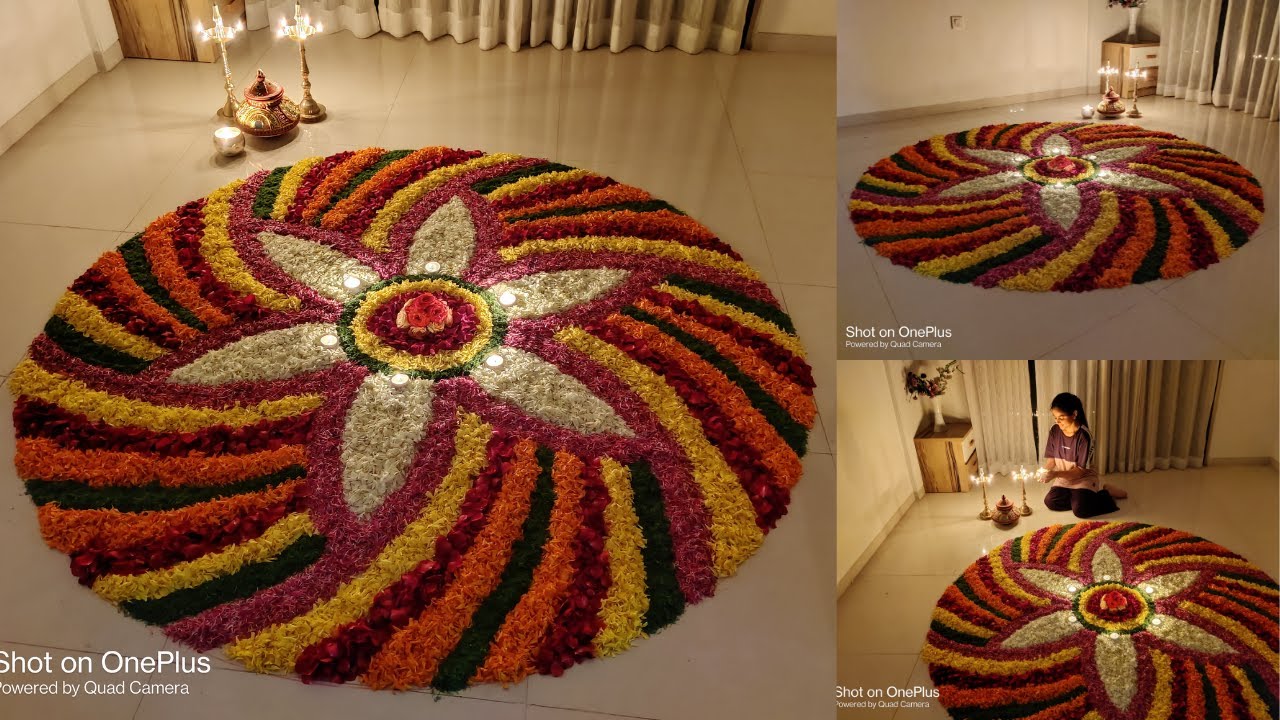 Easy flower rangoli designs for Diwali , Onam festival Part 2 - Simple flower decoration ideas DIY