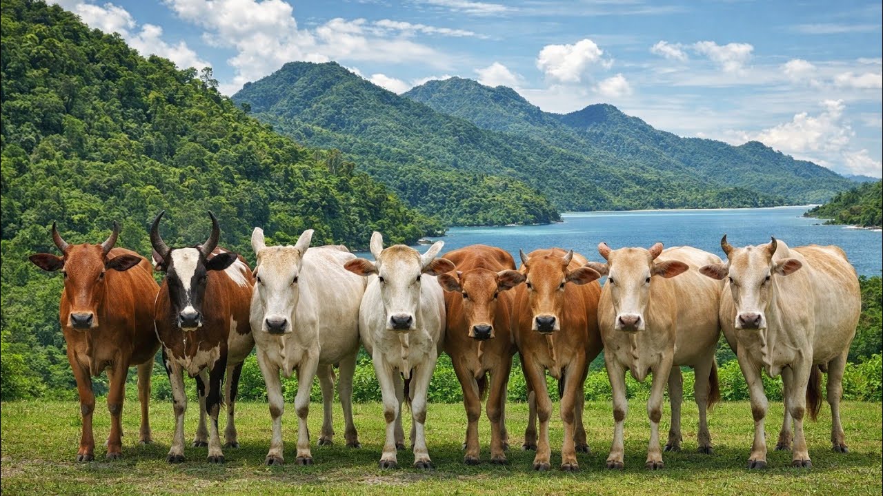 Kawanan sapi lembu moo ramai-ramai berjalan menuju Padang rumput hijau suara sapi lembu moo.