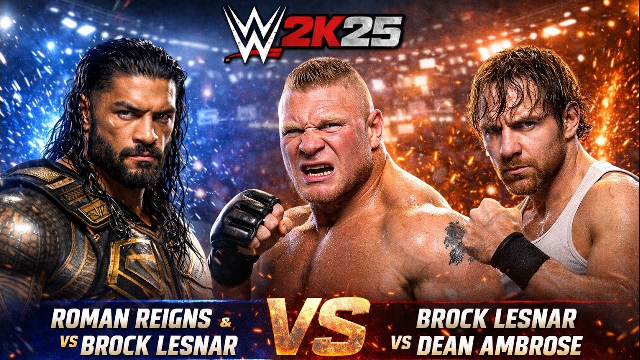 WWE 2K25 Roman Reigns Vs Dean Ambrose Vs Brock Lesnar Match 
