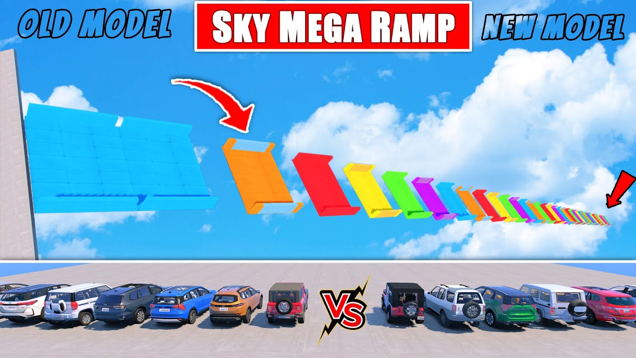 GTA 5 - OLD VS NEW INDIAN CARS 🚀  SKY MEGA RAMP JUMPING CHALLENGE - Gta 5 Gameplay