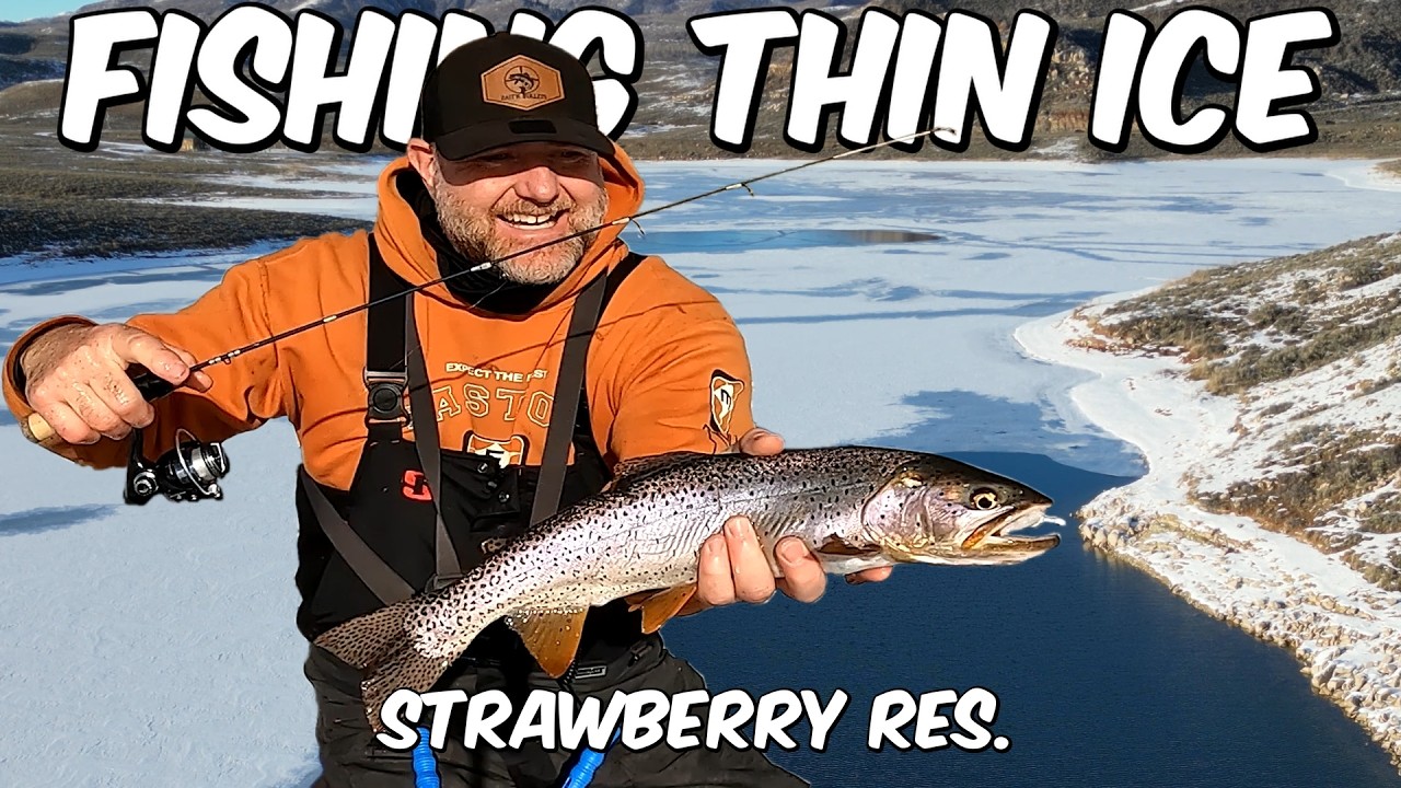 Ice fishing THIN ICE at Strawberry Res. Ice report you need to hear 