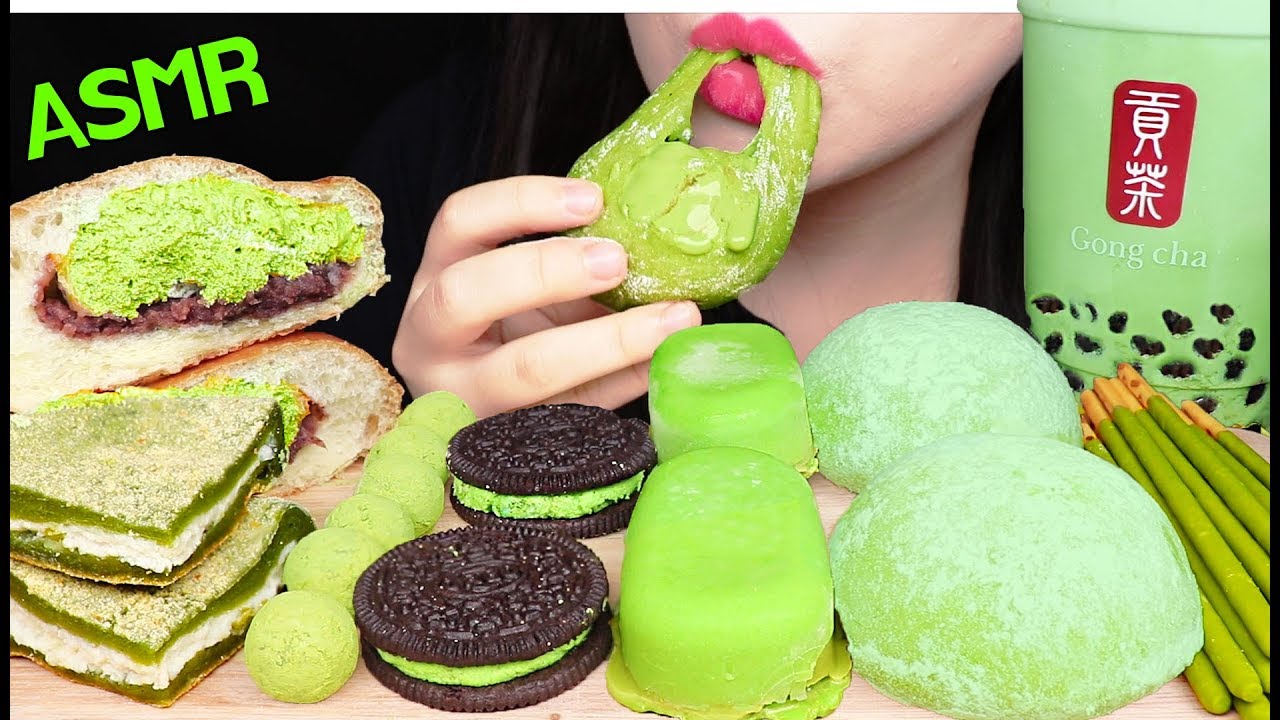 ASMR GREEN TEA ICE CREAM, MALTESERS, RICE CAKE BREAD, BUBBLE TEA 녹차 몰티져스, 버블티 먹방 EATING SOUNDS