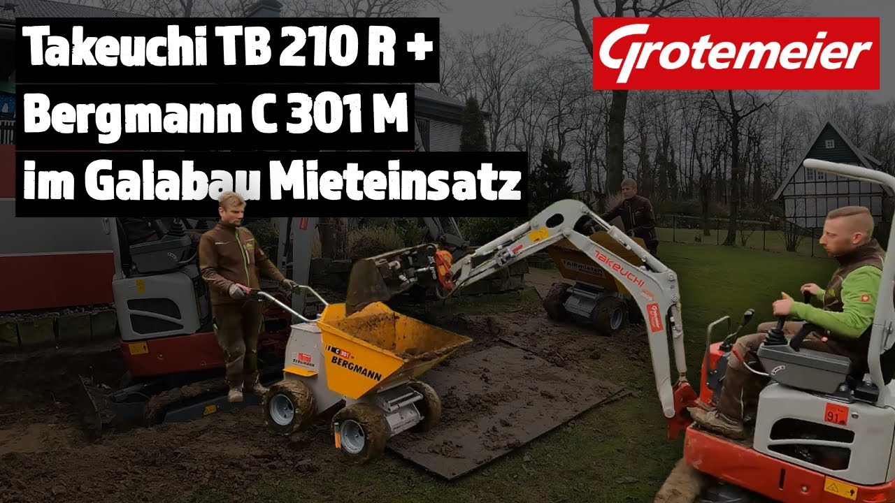 Grotemeier präsentiert: TAKEUCHI TB 210 R + Bergmann C 301 M im Galabau Mieteinsatz