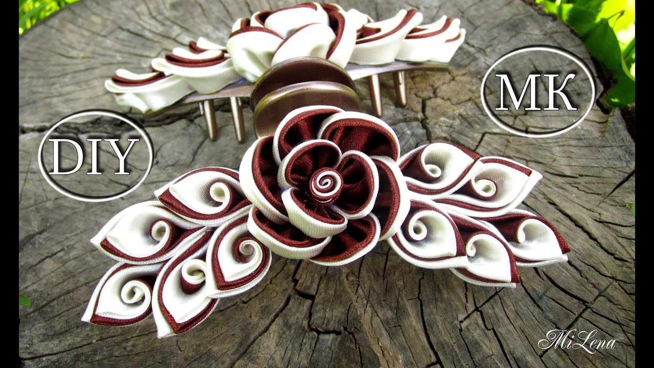 Краб Канзаши, МК / DIY Kanzashi  Hair Claw / Лепесток с завитком