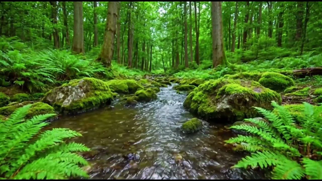 River Flowing Birds Chirping, Tranquil Forest Soundscape for Sleeping and Relax - 2 Hours