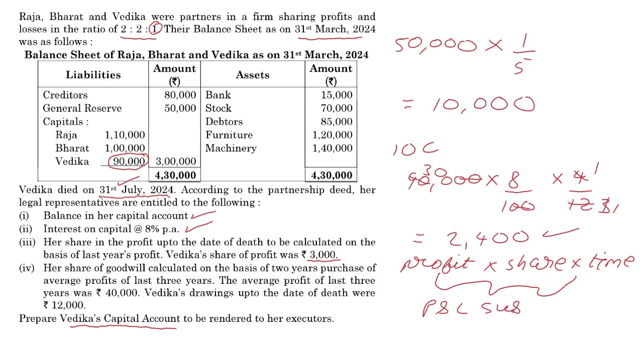 CBSE Accountancy 67/1/1 2025 Set 1 Q22 Solved Death of Partner Capital Account - Hindi