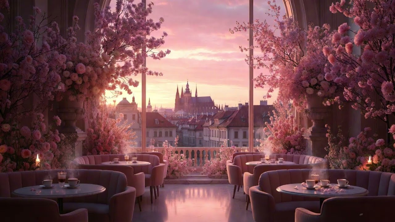 Rainy Sunset in Prague ☕ Calm Café Ambience & Soft Relaxing Music🌸