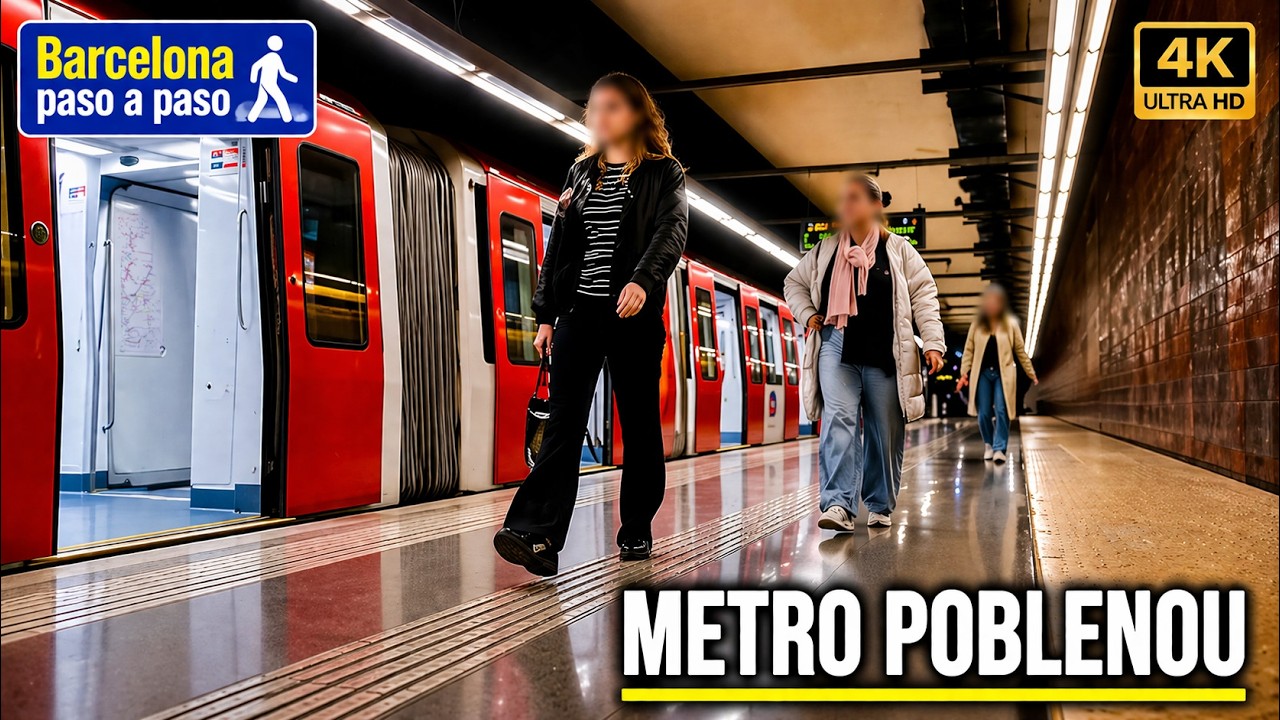Metro Poblenou L 4 | Barcelona en metro | Paseos por Barcelona 4K | España