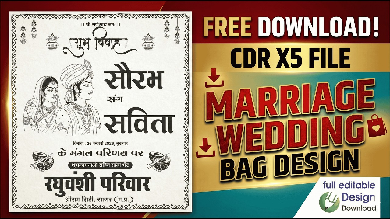 Free Download CDR X5 Marriage Wedding Bag Design | Editable CorelDRAW File #cdr #bagdesign
