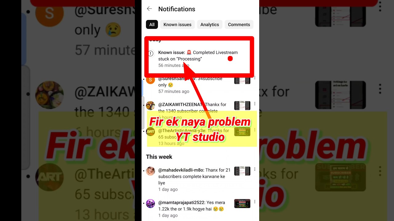 Completed Livestream stuck on Processing/studio new notification kya hai