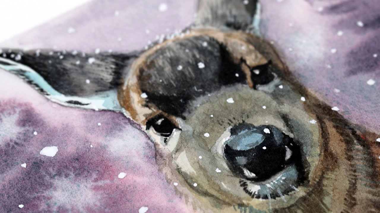 Watercolor Realistic Winter Deer Painting Step by Step Tutorial