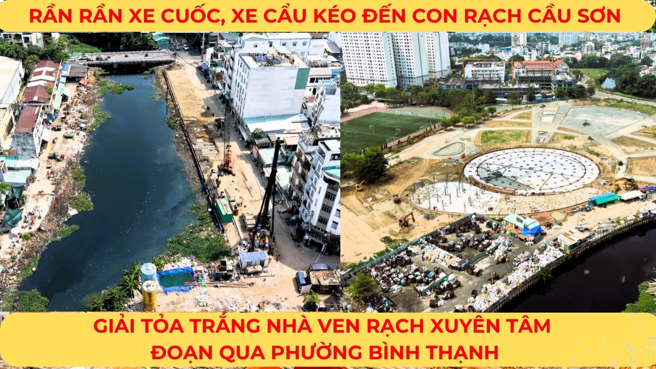 RẦN RẦN Xe cuốc, xe cẩu kéo đến RẠCH CẦU SƠN | GIẢI TỎA TRẮNG Nhà ven RẠCH XUYÊN TÂM Đoạn BÌNH THẠNH