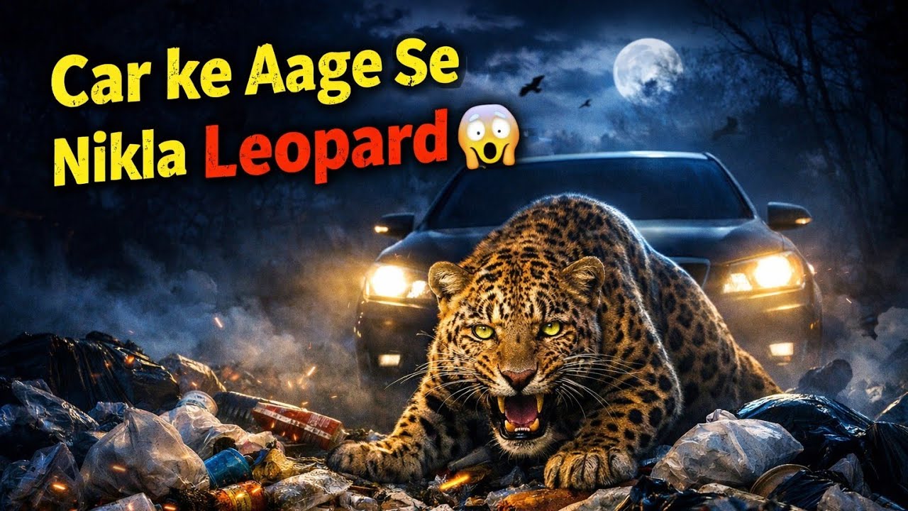 गाड़ी के सामने अचानक कूद पड़ा leopard 