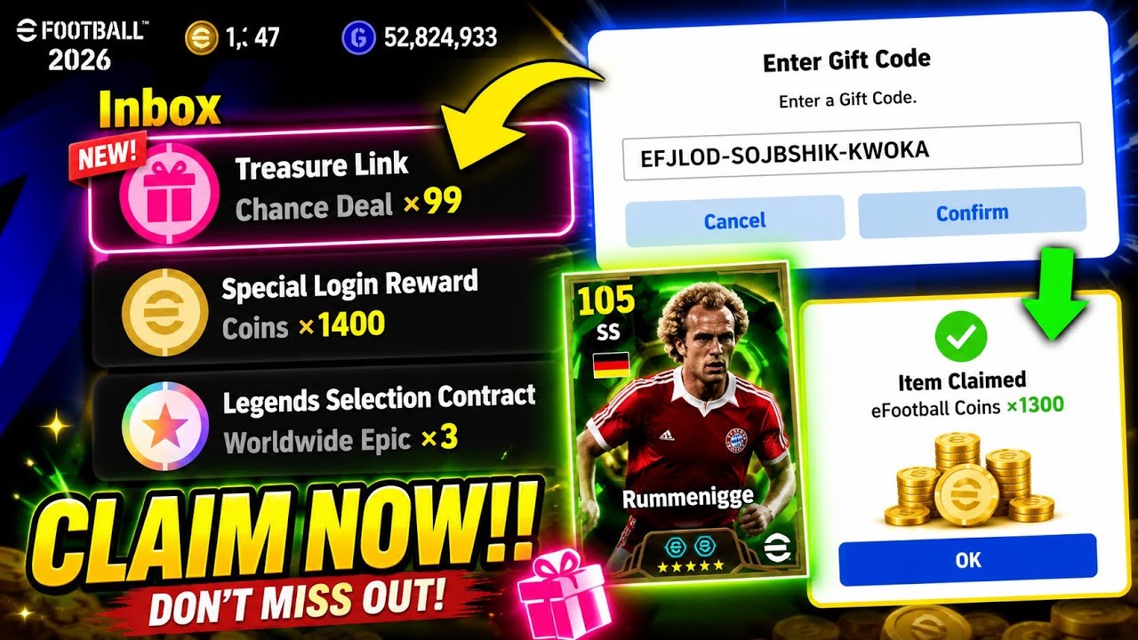 🚨 NEW FREE GIFT CODE IN eFootball 2026 😍 Claim FREE Epics & Showtime Now!