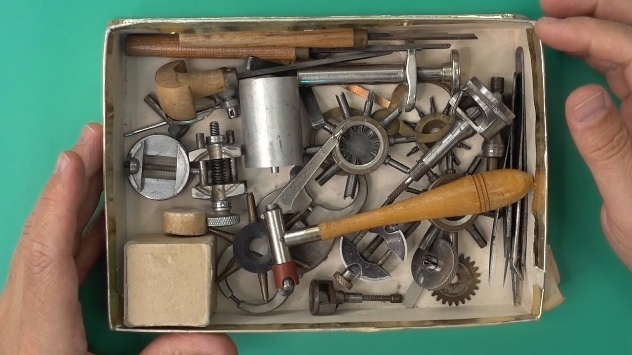 A Box of Vintage Watchmaking Tools and Parts from G & J Watch Repair