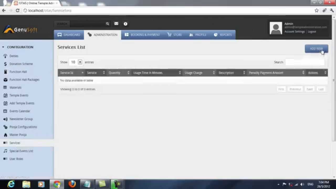online temple management software - configuration