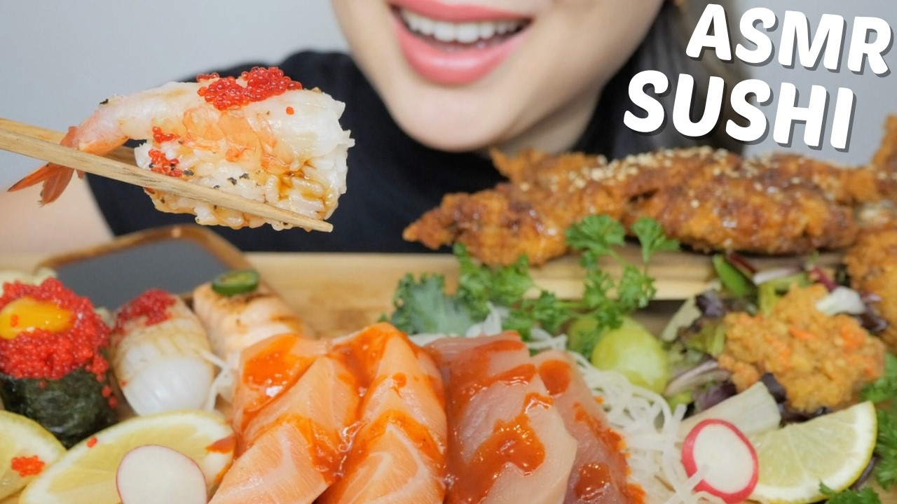 ASMR SUSHI *Assorted Aburi Nigiri, Deep Fried SOFT SHELL Crab with Spicy Salmon and Tuna Sashimi |NE