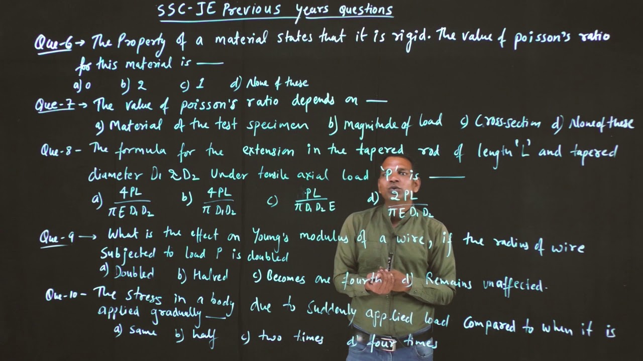 1.09 SSC JE previous years questions on Simple stress and strain .