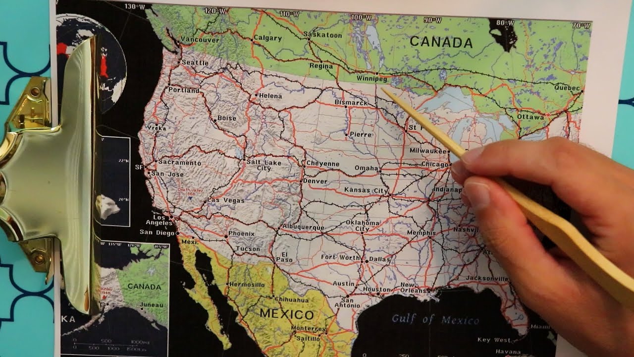 Tracing a Map of North America & Naming Cities (ASMR)