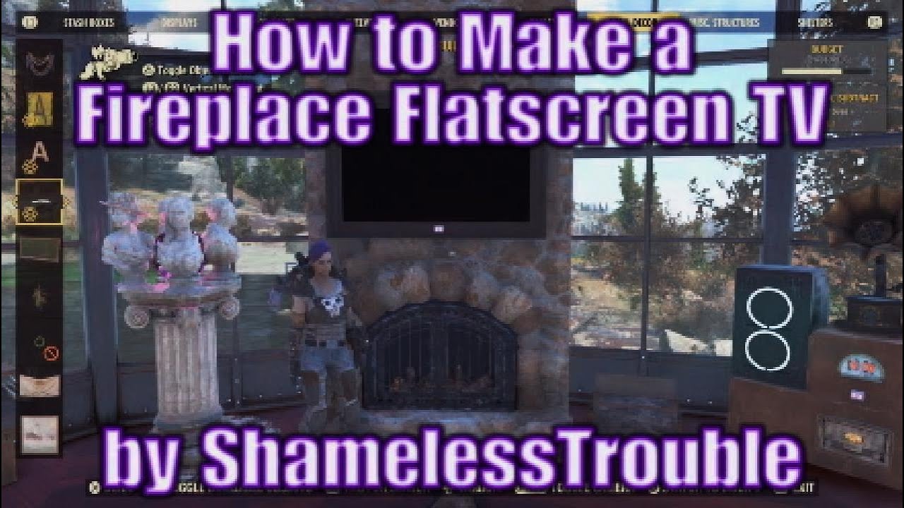 Fallout 76 Hacks - Fireplace Flatscreen TV, Anywhere Wall Decor item, Merge upwards