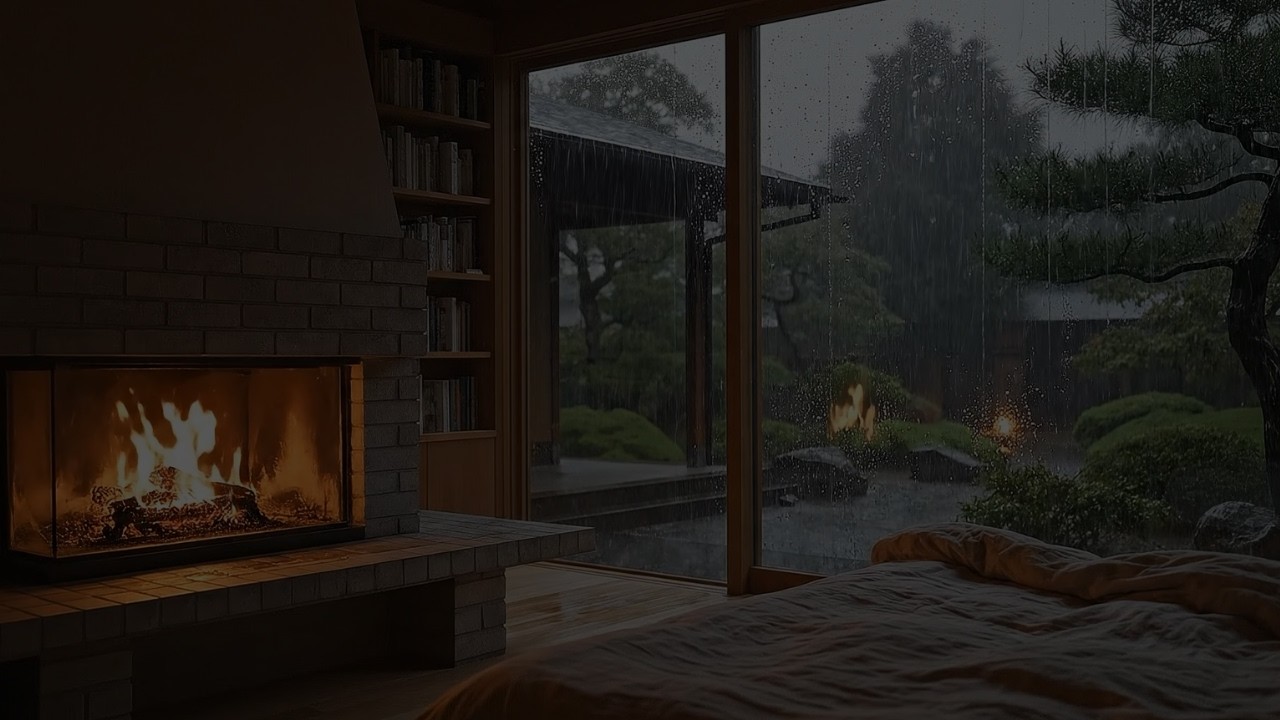 🔴 LIVE Rainstorm & Soft Piano for Deep Sleep (NO ADS) | Cozy Fireplace Bedroom Night Ambience