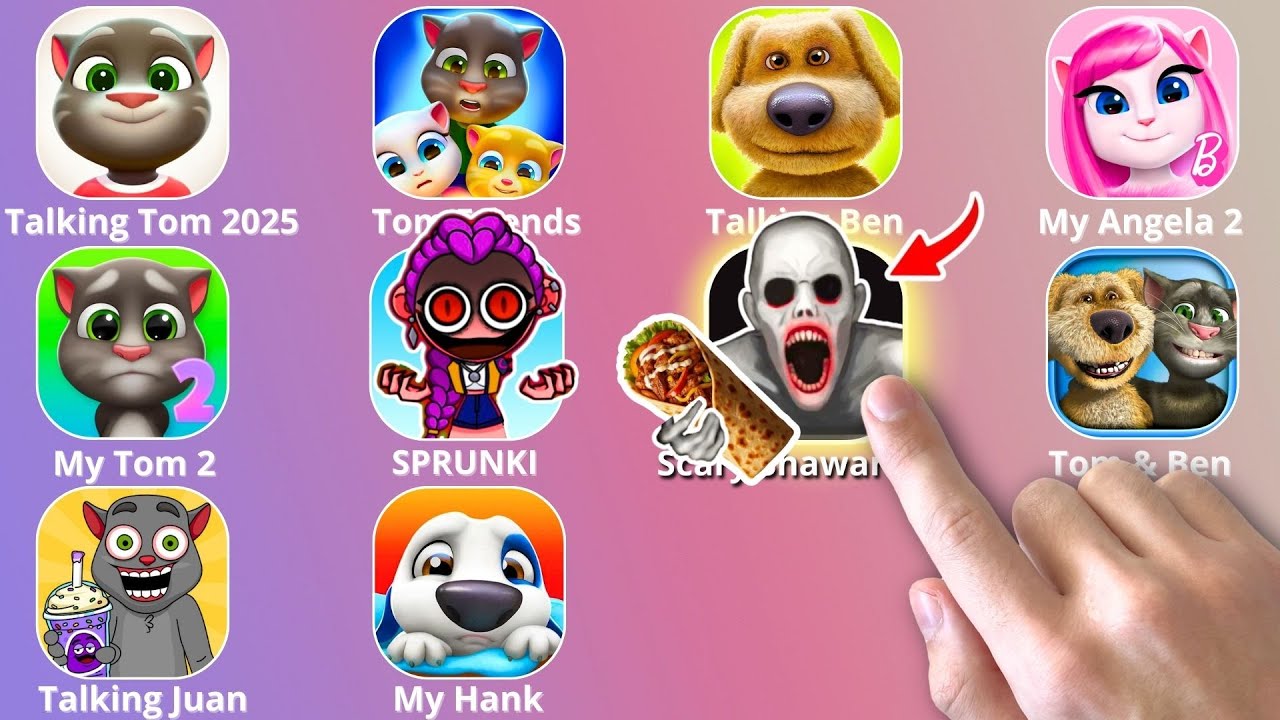 Talking Ben,Scary Shawarma Kiosk,Roblox,Talking Angela,KPop Demon Hunters,Talking Tom,Talking Juan