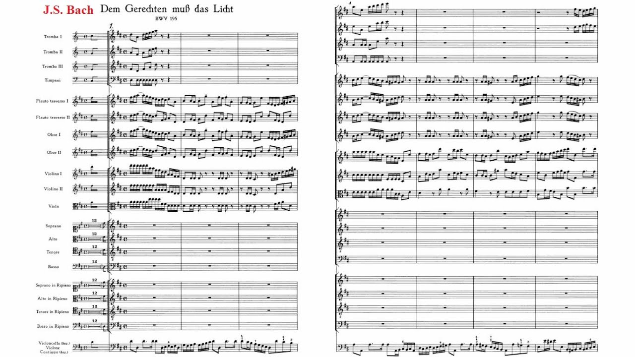 J S Bach   Dem Gerechten muss das Licht, BWV 195 {Score video}