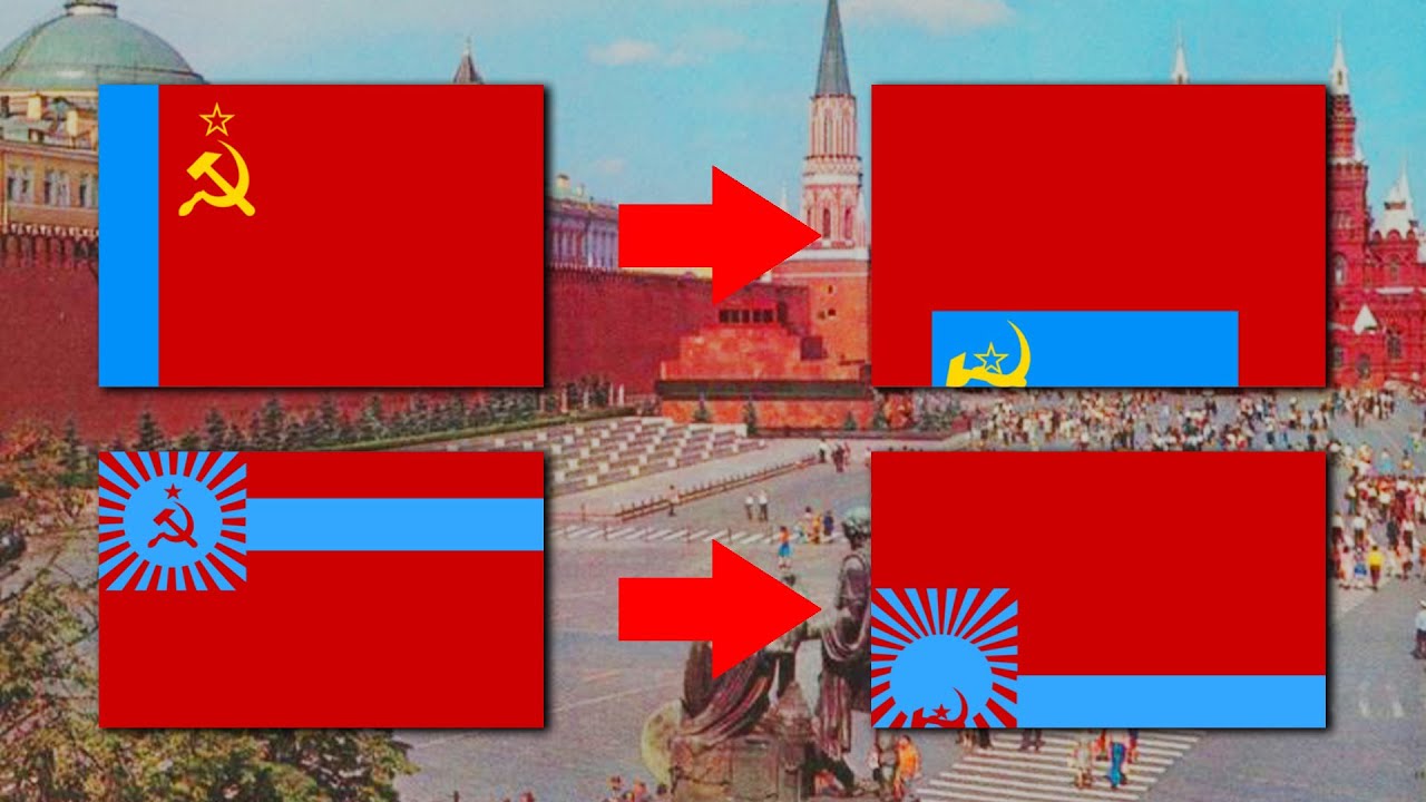 Soviet Union Countries Flags With Gravity - Falling flags