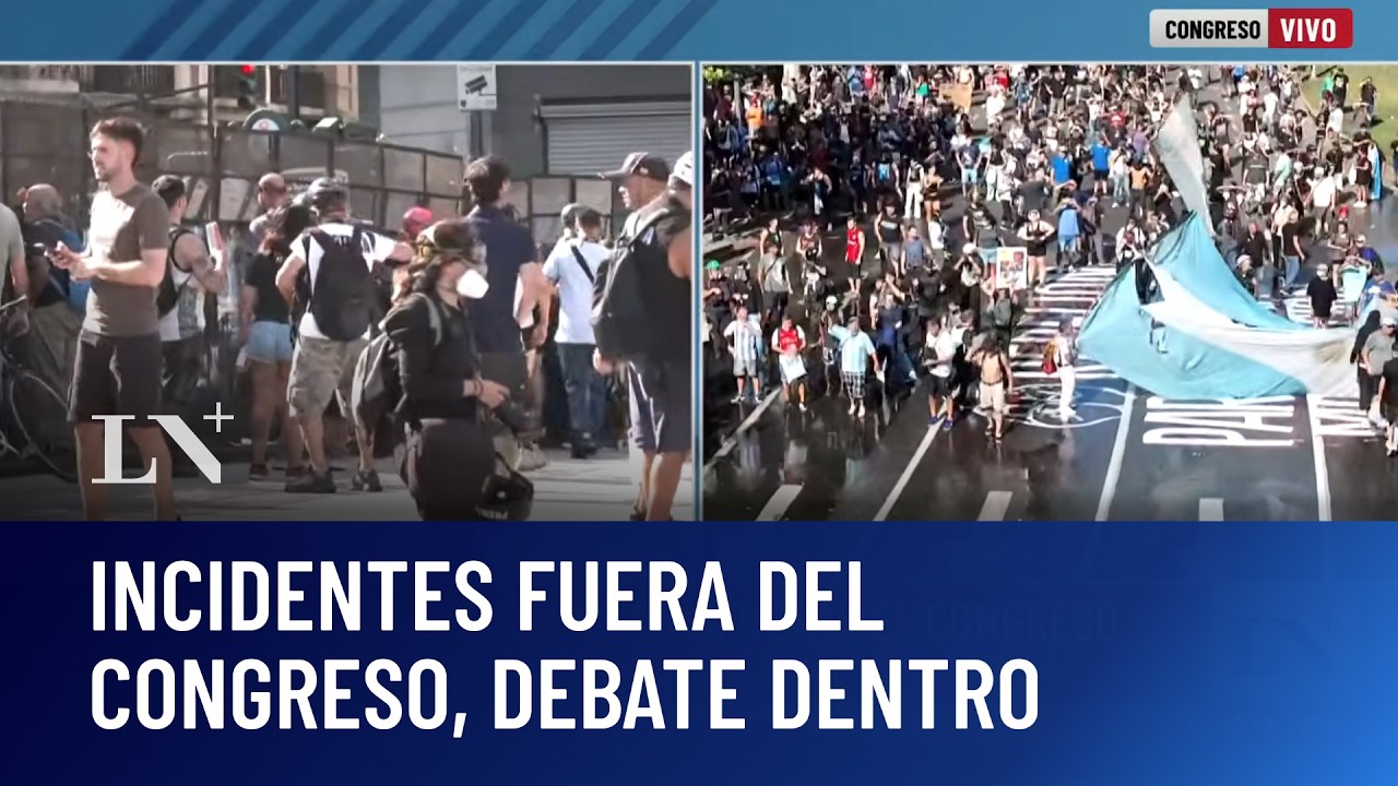 Debate por la reforma laboral: manifestantes encapuchados tiraron palos y piedras