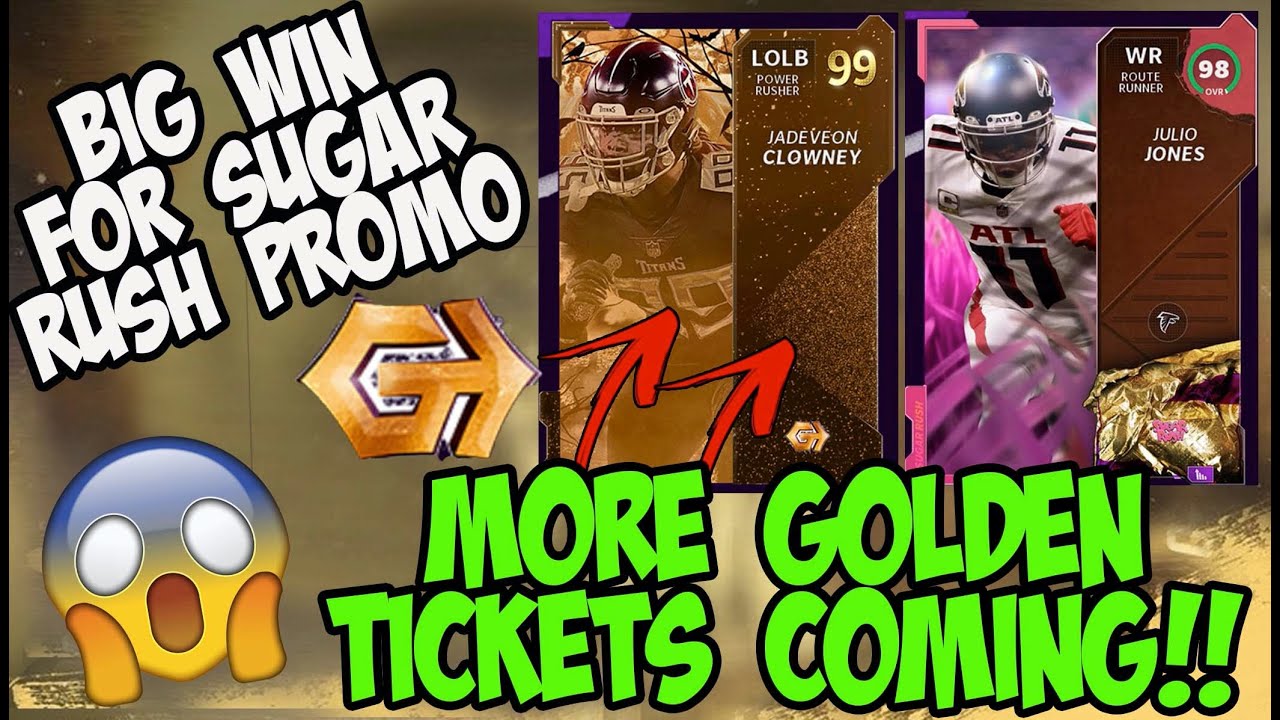 MORE GOLDEN TICKETS COMING!! SUGAR RUSH PROMO EGGS MADDEN ULTIMATE TEAM JADEVEON CLOWNEY JULIO JONES