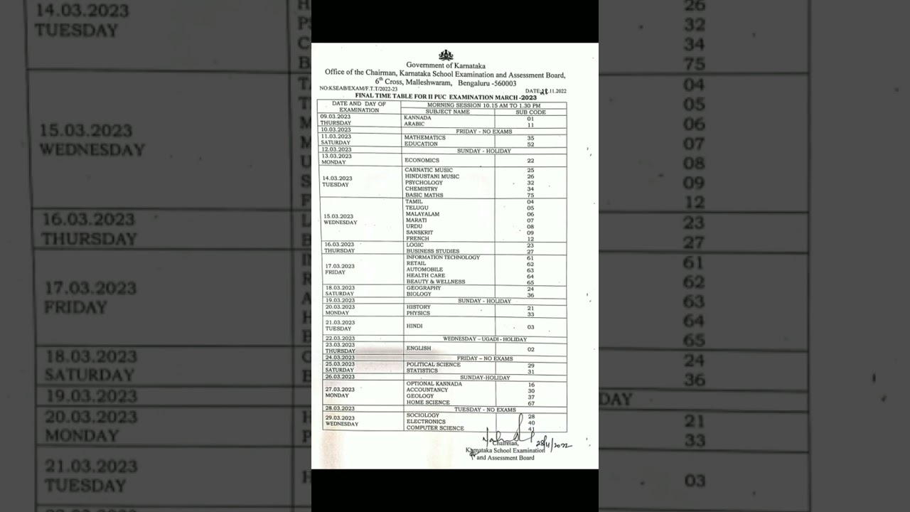 Annual exam final time table of 2 nd puc 2022-23 #puctimetable