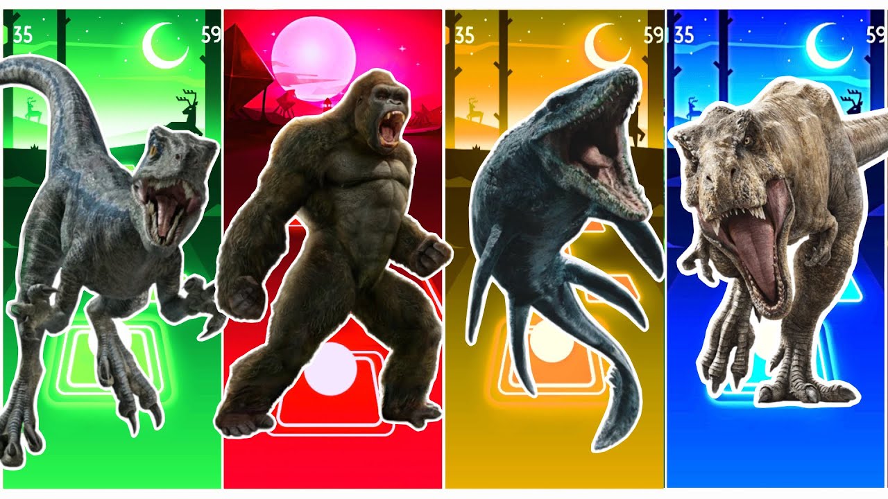 Indoraptor 🆚 King Kong  🆚 Shark  🆚 Tyranasaurus || Coffin Dance Song Tiles Hop Edm Rush