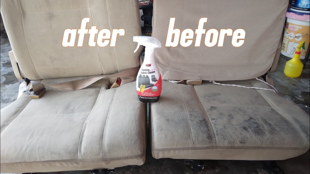 Car seat cleaning deep stain using aeropak foam seat cleaner