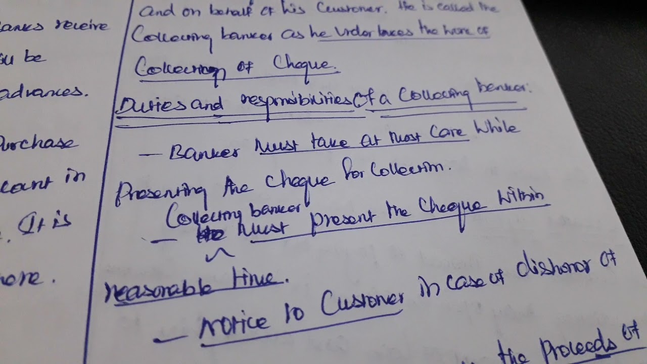 banking law and practice- duties of the collecting banker of cheque