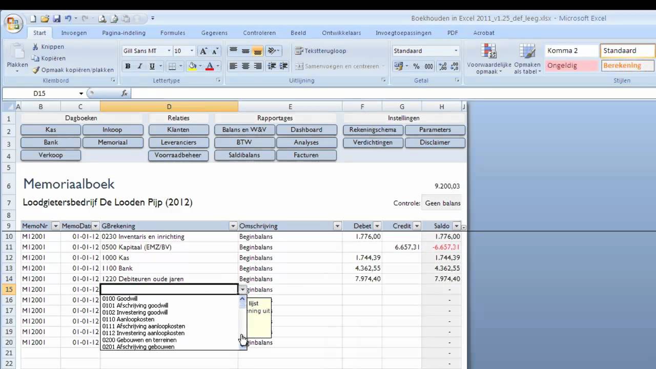 Boekhouden in Excel - Beginbalans