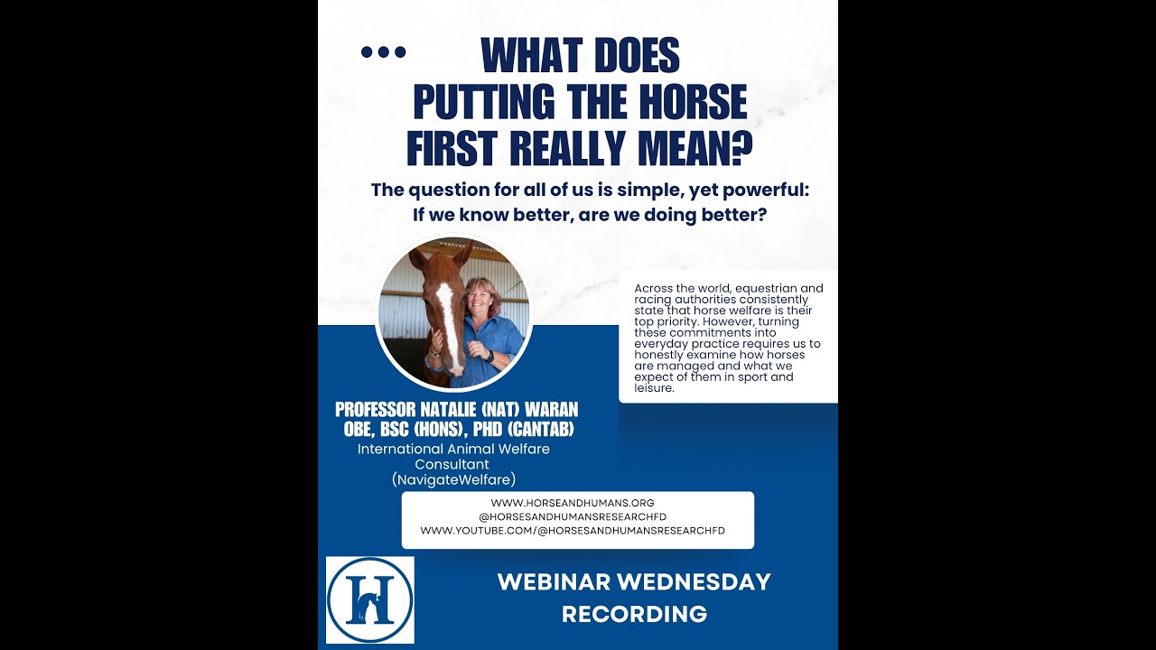 March 11, 2026, Webinar: What does putting the horse first really mean?  Dr. Natalie (Nat) Waran