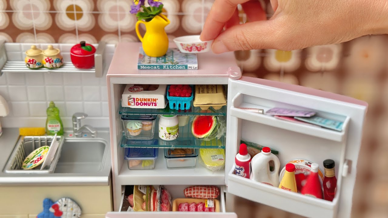 ASMR Miniature Fridge Cleaning & Organizing | Re-ment Dollhouse Kitchen (No Music)