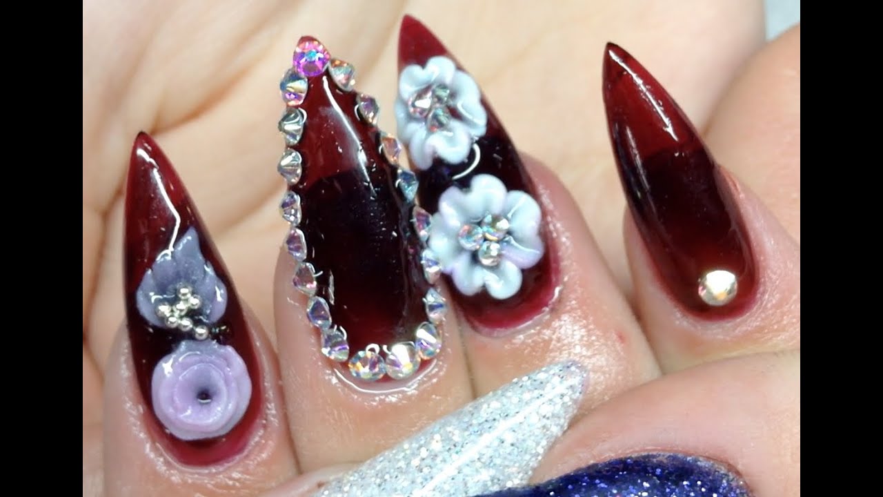 How To Acrylic Almond Nail Shape With Art Drops Designs