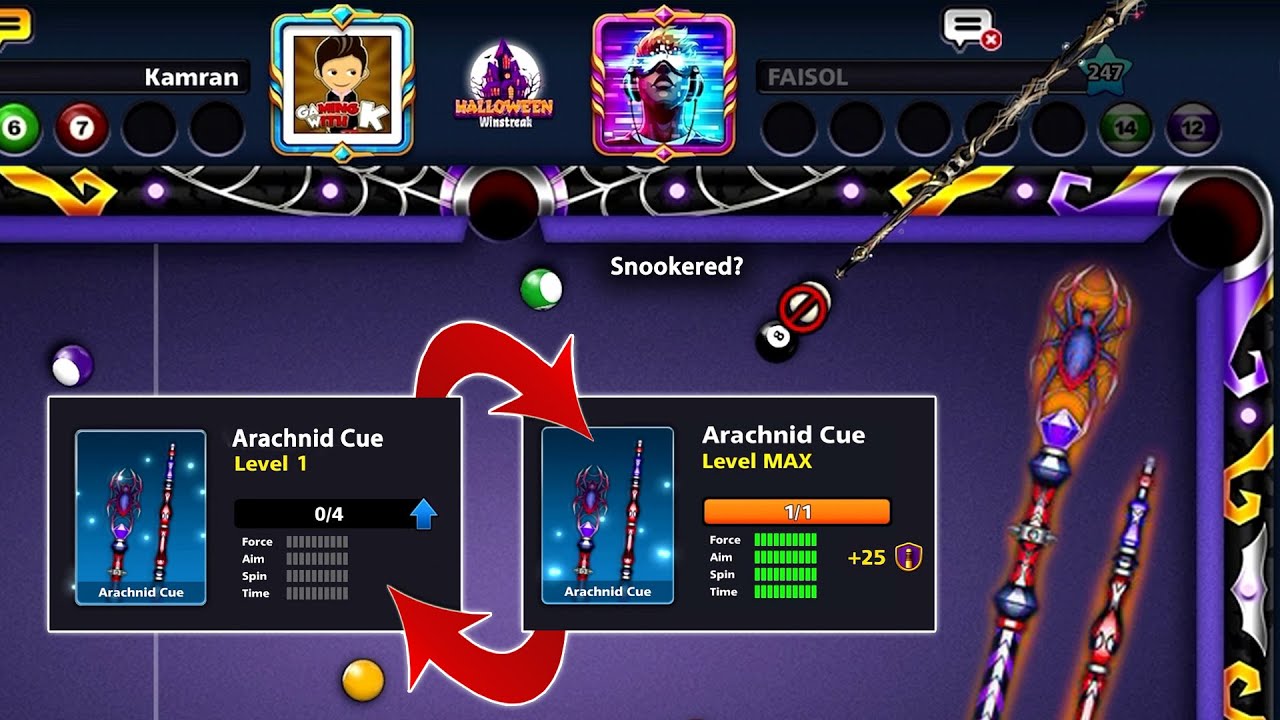 8 Ball Pool - From Level 1 to Level Max Arachnid Cue - Halloween Winstreak 32 Rings - GamingWithK