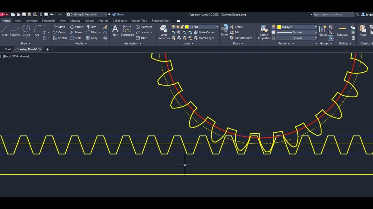 Piñón Cremallera en AutoCAD