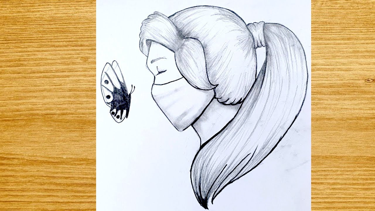 How to Draw a Sad Girl Wearing a Mask with a Butterfly  - Happy Drawings