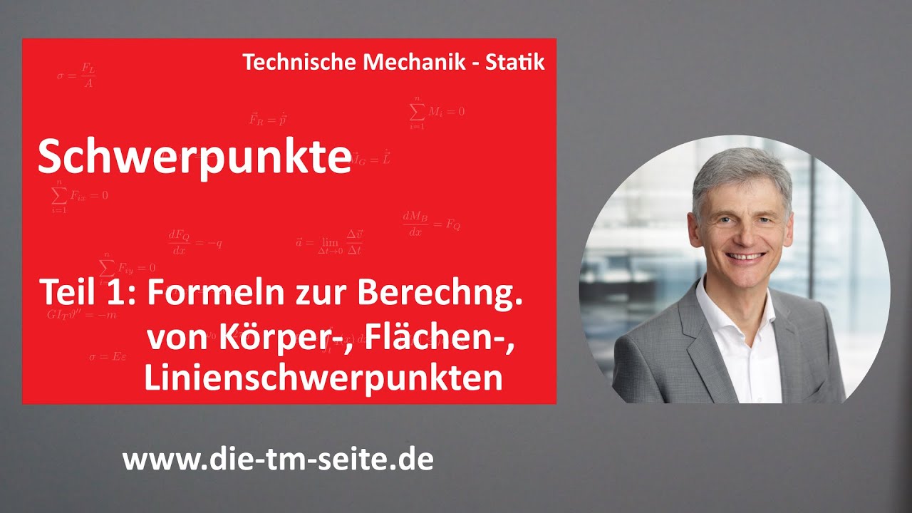 Statik - Schwerpunkte, Formeln zur Berechnung von Körper-, Flächen- und Linienschwerpunkt