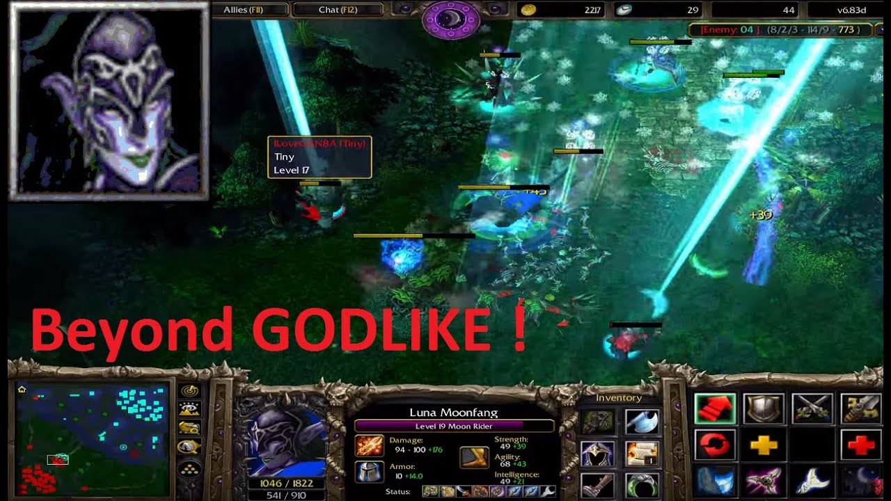 DotA 6.83d - Luna, Moon Rider Beyond GODLIKE !