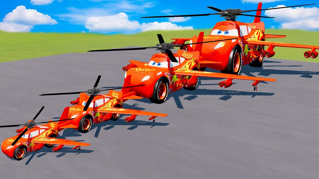 Big & Small McQueen Airplane Lightning Vs Thomas Train | BeamNG.Drive