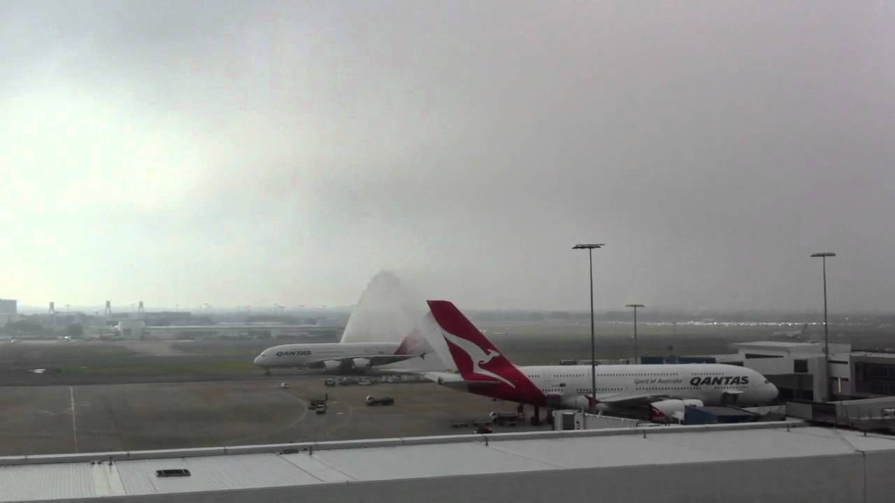 Qantas QF32 A380 Water Salute